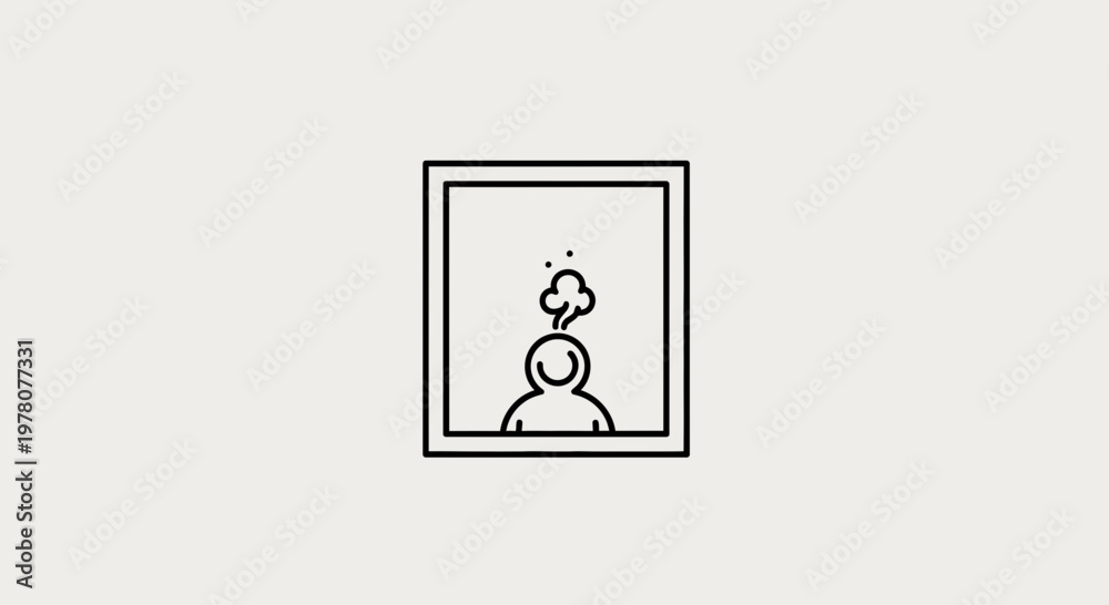 Fototapeta premium Frustrated person with steam coming out of head in a frame, line art icon