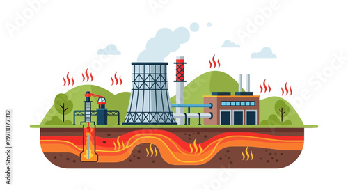 Geothermal Power Plant Illustration: Harnessing Earth's Heat for Clean Energy