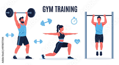 Gym Training: Men and Women Workout, Weightlifting, Yoga, Pull-ups, Fitness
