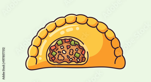 Hand Drawn Empanada Illustration: Savory Pastry with Filling on Light Green Background