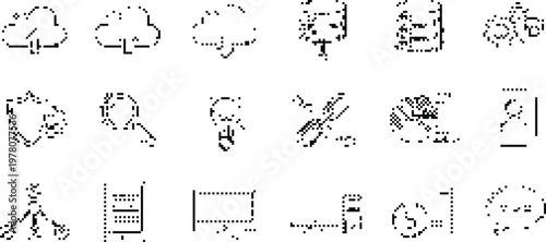 Icon Set Pixelated Bitmap Halftone Dotted Dither Vector Graphic Element Design Illustration Web App UI