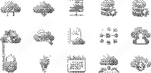 gradient background halftone pixeleted bitmap dither vector icons cloud computing data network isolated on white