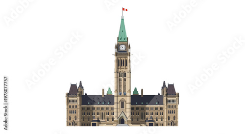 Iconic Parliament Hill Building, Ottawa, Canada - Isolated on White Background
