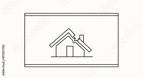Damaged House Icon on Screen, Property Insurance Claim Concept