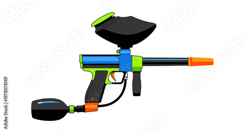 Paintball Gun with Hopper and Air Tank - Vector Illustration