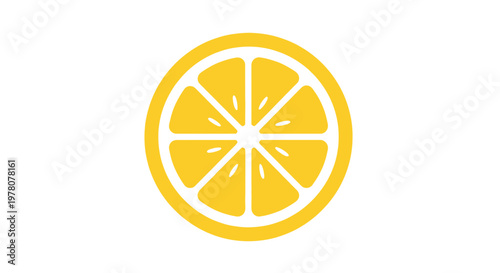 Vibrant yellow lemon slice graphic icon, isolated on a clean white background.