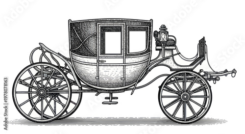 Vintage Horse-Drawn Carriage, Old Fashioned Transport, Historical Vehicle Illustration