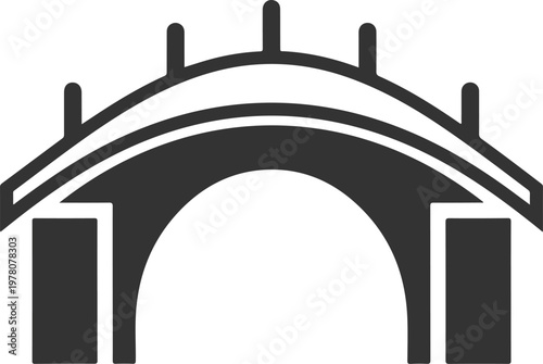 Traditional stone arch bridge icon featuring classic architecture style for urban planning or landscape decoration