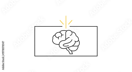 Brain Icon with Glowing Idea Rays Above - Symbol of Innovation and Intelligence