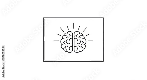 Brain Icon with Light Rays, Symbolizing Idea, Intelligence, and Creativity