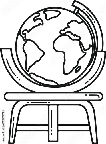 World globe on stand outline icon flat vector illustration isolated on transparent background for education