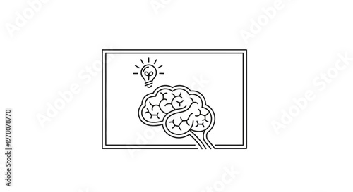 Brain With Lightbulb Idea Symbol, Innovation and Creativity Concept, Simple Line Art