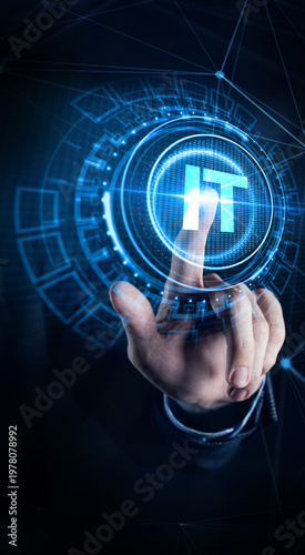 IT consultant presenting tag cloud about information technology.