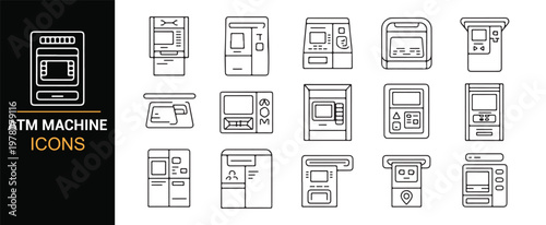 ATM cash withdrawal and deposit machine icon pack