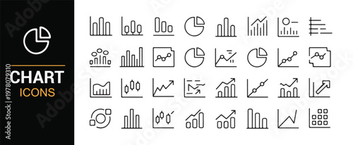 Financial analysis and statistics chart icon collection