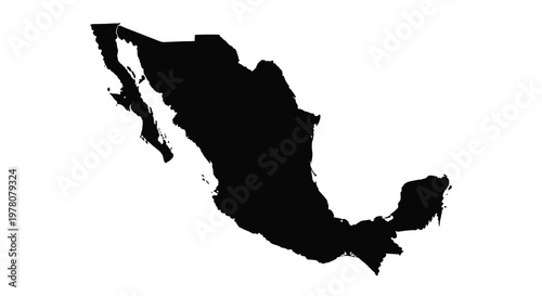 A simple and accurate black silhouette map of the country of Mexico isolated on a clean white background for graphic design use.