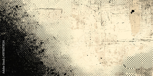 Vintage blue digital art background featuring a dirty grunge texture with a futuristic halftone pattern and light paper lines in an abstract vector illustration design