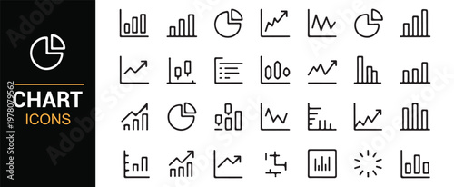 Business growth charts and dashboard icons vector set