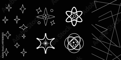 Abstract white lines and shapes against a solid black background