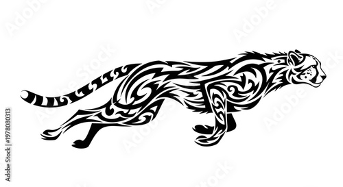 Black and white tiger illustration.
