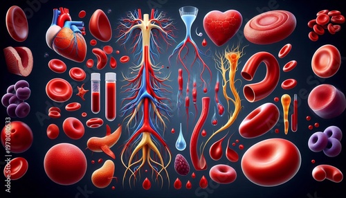 The human blood system, blood vessels, and blood components