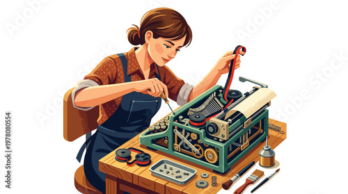 Woman working on printing machine.