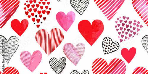 A colorful pattern of various hearts fills the entire frame