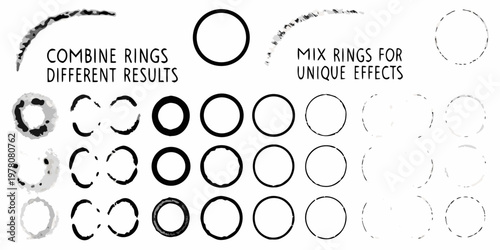 Collection of hand drawn circle and ring brushstroke elements in varying opacities