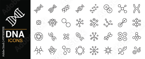 Genetic symbols and molecular structure icon set