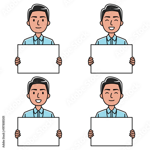 フリップを持つ笑顔の外国人男性（ポロシャツ姿）