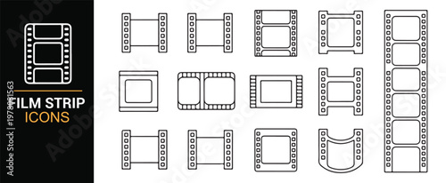 Classic cinema reel frames and filmstrip symbols set