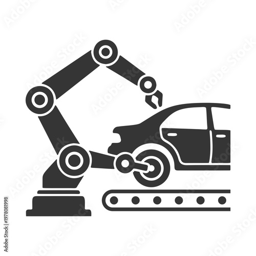 車を組み立てるロボットアームのシルエットアイコン