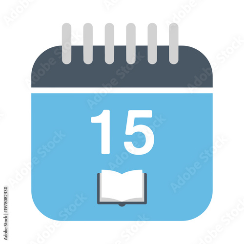 Calendar Icon with Open Book, Date 15, Education and Planning Concept
