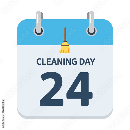 Calendar Page with Broom Icon - Cleaning Day Reminder