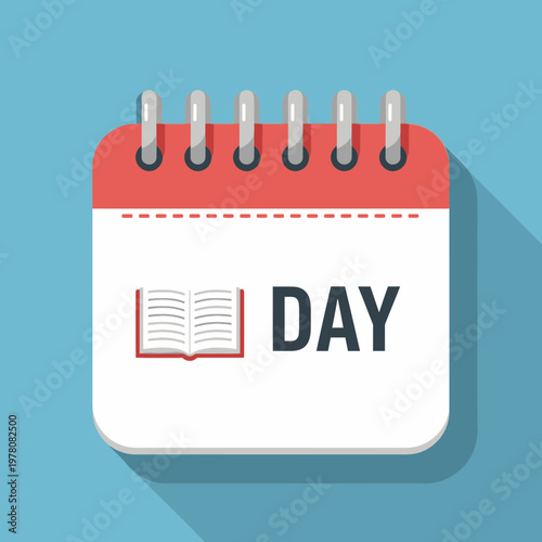 Calendar Page with Open Book Icon and "DAY" Text - Concept of Learning and Planning