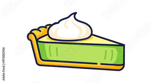 Slice of lime pie with whipped cream topping, hand-drawn cartoon style.