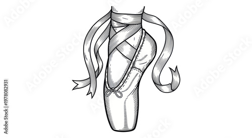Ballet Pointe Shoe Sketch with Ribbons