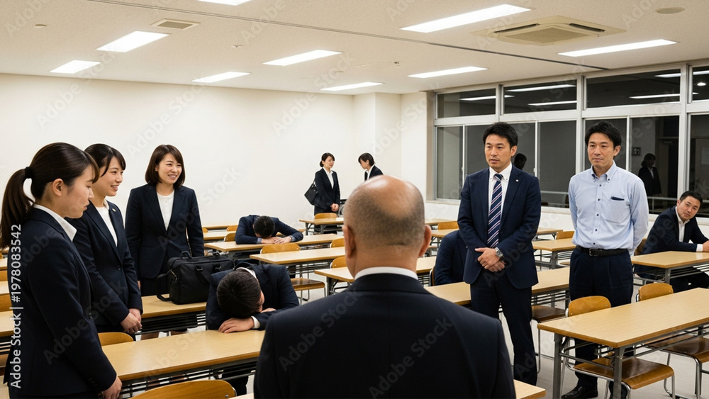 Fototapeta premium 教室で雑談している学生