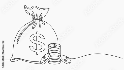Generous money bag illustration with stacked coins symbolizing wealth and prosperity