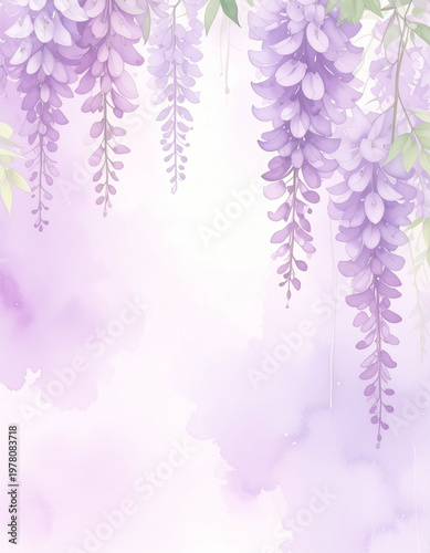 藤の花の背景イラスト（藤祭り、5月、初夏イメージ、紫色、和風、優雅な花の素材）