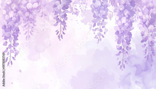 藤の花の背景イラスト（藤祭り、5月、初夏イメージ、紫色、和風、優雅な花の素材）