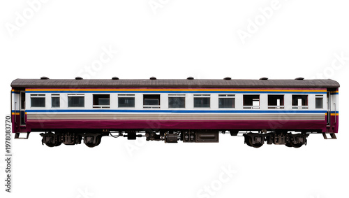 Schilderij op canvas Long blue and red passenger train carriage with multiple windows