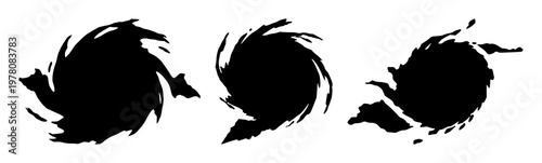 Hurricane set with a stark black silhouette against a white background featuring weather, storm, cyclone with meteorology and natural disaster