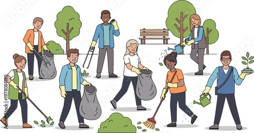 Diverse Group Of People Cleaning Park