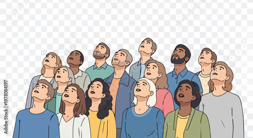 Diverse Group Of People Looking Upwards