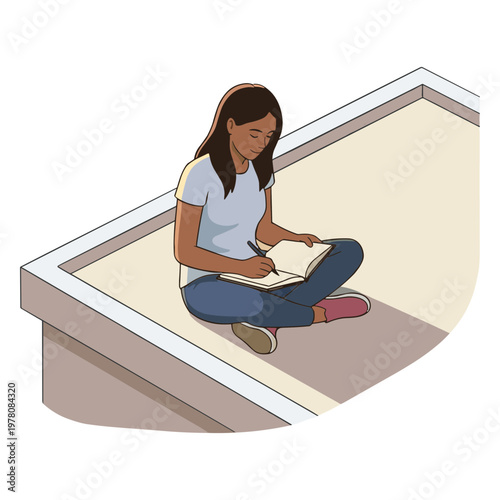 A woman sits cross-legged on a rooftop reading a book alone.