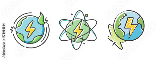 Green energy icons set, sustainable earth power symbols, eco friendly electricity vector