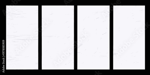 Five white rectangular panels arranged vertically on a black background