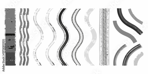 Collection of diverse tire track and rubber imprint brush strokes