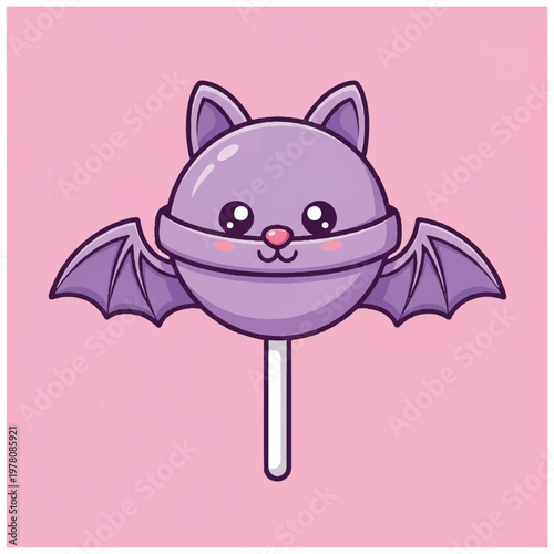 Purple Cat Lollipop With Bat Wings.